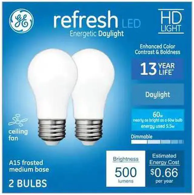 Main image of GE refresh LED 60 watt equivalent A15 Daylight Dimmable LED Light Bulb (2 pack)