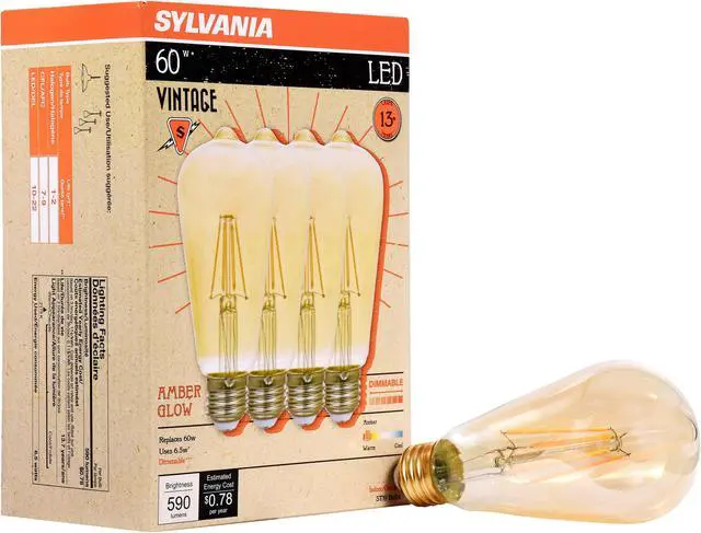 Main image of Sylvania 40197 LED 60 watt equivalent vintage Amber glow LED light bulb Dimmable (4 pack)