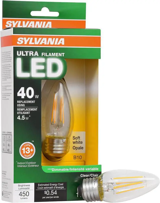 Main image of (5 pack) Sylvania 79518 LED Decorative Light bulb, Soft White, B10 shape, 40 watt replacement, 450 lumens
