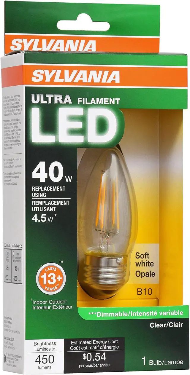 Alt view image 3 of 3 - (5 pack) Sylvania 79518 LED Decorative Light bulb, Soft White, B10 shape, 40 watt replacement, 450 lumens