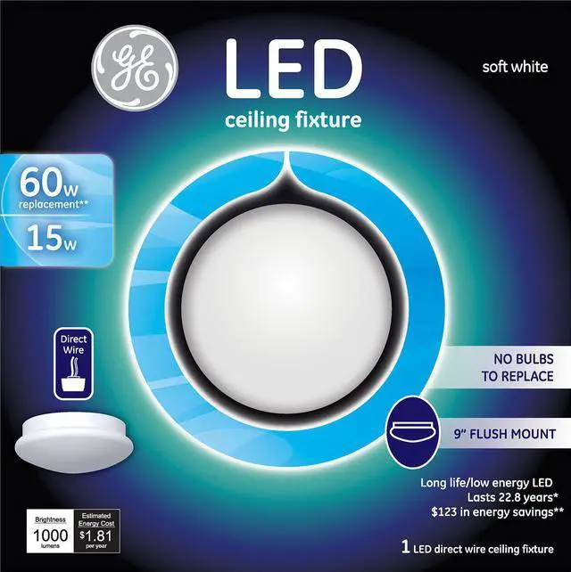 Alt view image 2 of 3 - GE Lighting 33741 LED 15-watt (60-watt Replacement), 1000 Lumen 9 inch Indoor Fixture, Direct-Wire, 1-Pack