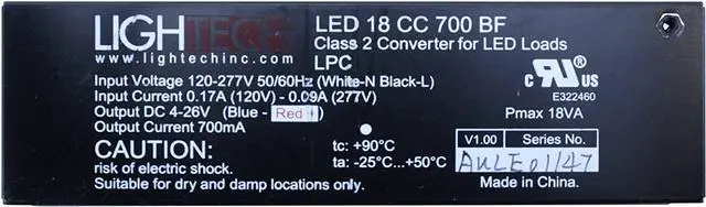Alt view image 2 of 2 - GE 66883 - 18 watt Output 120-277 volt Input Constant Current LED Driver (GELD18DMV700BF 66883)