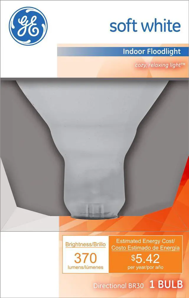 Alt view image 2 of 4 - (6 bulbs) GE Incandescent Flood Light Bulbs, BR30 Flood Lights, 45-Watt, 370 Lumen, Medium Base, Soft White, Indoor Flood Light Bulbs, Recessed Light Bulbs for Indoors