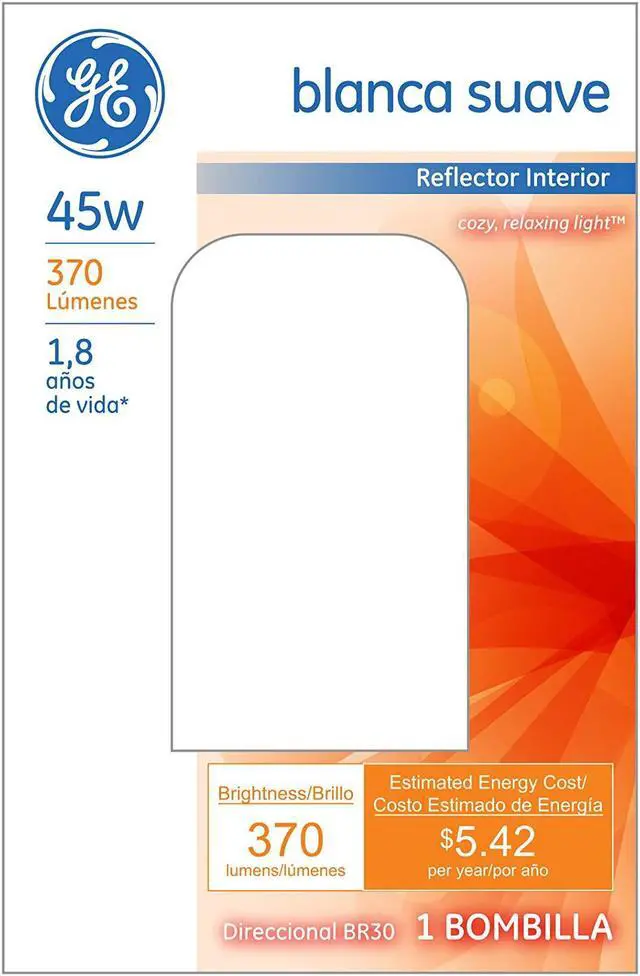 Alt view image 3 of 4 - (6 bulbs) GE Incandescent Flood Light Bulbs, BR30 Flood Lights, 45-Watt, 370 Lumen, Medium Base, Soft White, Indoor Flood Light Bulbs, Recessed Light Bulbs for Indoors