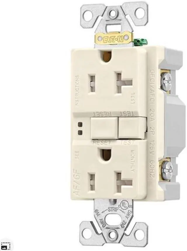 Main image of Eaton TRAFGF20A AF, Arc Fault/ GF, Ground Fault Dual -purpose, Duplex receptacle with wallplate 20A 125V AL