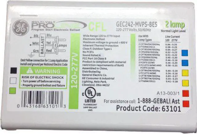 Main image of GE 63101 GEC242-MVPS-BES High frequency electronic ballasts for 2 or 1 CFL lamps