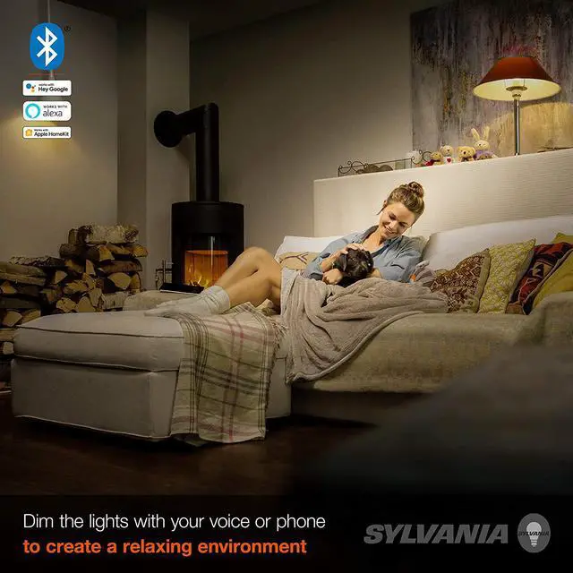 Alt view image 6 of 6 - (4 pack)Sylvania Smart+ Bluetooth Clear Filament White A19 LED Bulb, Compatible with Alexa, Apple HomeKit and Google Assistant