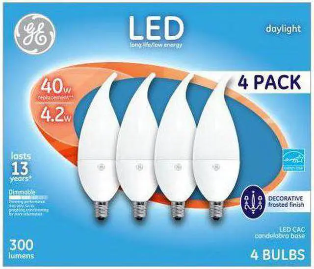 Main image of GE Daylight 40W Replacement LED Light Bulbs Decorative Bent Tip White Candelabra Base CAC