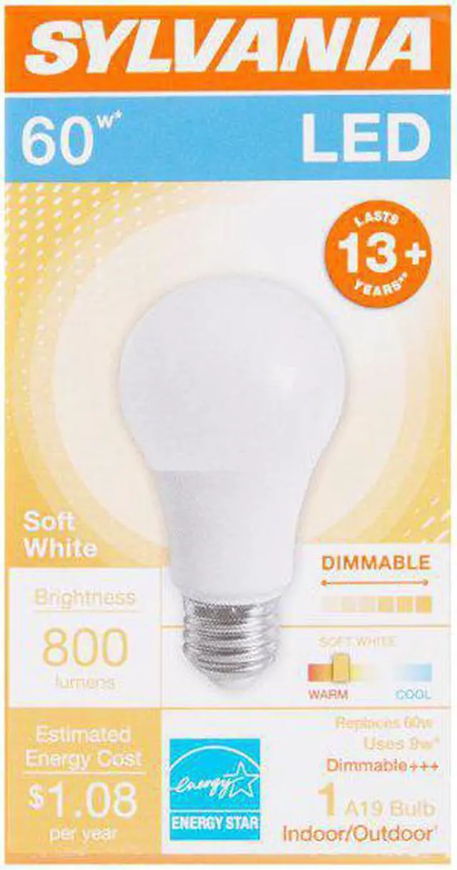 Main image of Sylvania LED 60 watt equivalent A19 Soft White, medium base, Dimmable