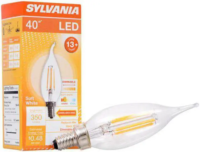 Alt view image 2 of 3 - (4 pack) Sylvania LED Decorative Candle Light 40 watt equivalent Soft White Candelabra Base, Dimmable Light Bulb