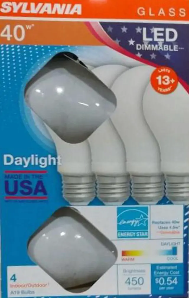 Main image of (4 pack) Sylvania A19 LED 40 watt equivalent Daylight 450 lumens