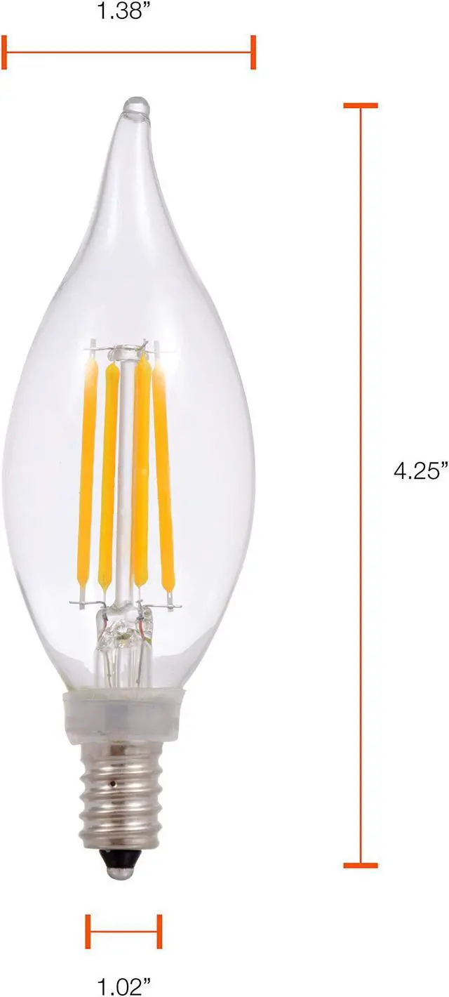 Alt view image 7 of 7 - SYLVANIA LED Light Bulb Decor, 60W B10 Soft White Candelabra Base, Dimmable, Clear, Candle Tip - 12 Pack (40206)