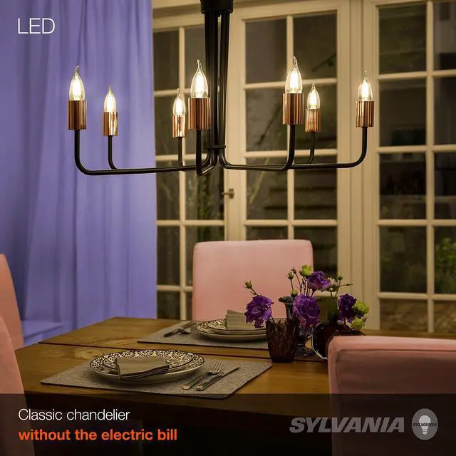 Alt view image 4 of 7 - SYLVANIA LED Light Bulb Decor, 60W B10 Soft White Candelabra Base, Dimmable, Clear, Candle Tip - 12 Pack (40206)