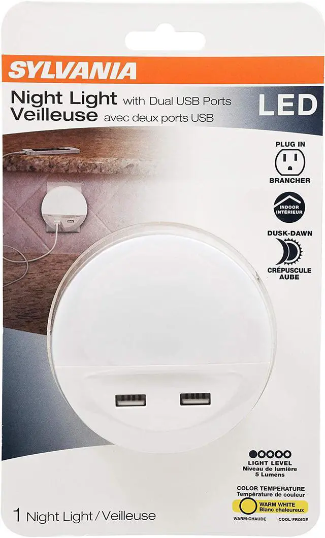 Main image of (5 pack) SYLVANIA LED Night Light with Dual USB Ports, Automatic Dusk to Dawn sensor, plug-in LED NightLight