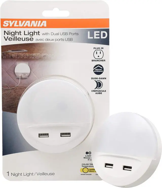 Alt view image 3 of 7 - (5 pack) SYLVANIA LED Night Light with Dual USB Ports, Automatic Dusk to Dawn sensor, plug-in LED NightLight