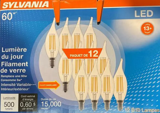 Alt view image 3 of 7 - (12 bulbs) Sylvania 40207 Decorative Decor LED Candle, Bent Tip, 500 Lumen, Filament, Dimmable Daylight Indoor Outdoor 60 watt replacement Light Bulb