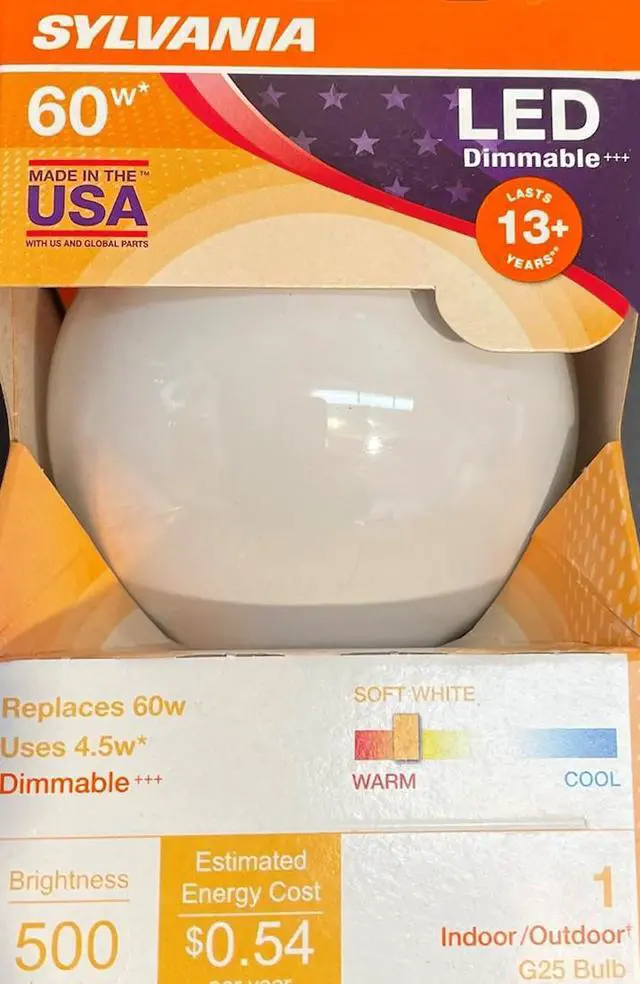 Main image of (6 bulbs) Sylvania 40472 LED Frosted Glass Globe, 60 watt equivalent, G25 Medium Base, 500 Lumen LED Light Bulb, Made in the USA