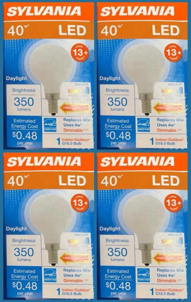 Alt view image 3 of 4 - (4 bulbs) Sylvania 40362 LED G16.5 Globe, 40 watt equivalent, Indoor Outdoor, Dimmable, Daylight, Candelabra Base, 350 Lumens LED Light Bulb