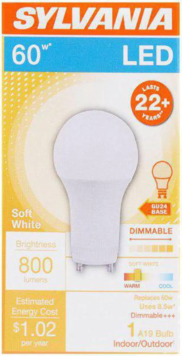 Main image of (3 bulbs) Sylvania LED 8.5 watt A19 Dimmable Light Bulb GU24 base 2700K Soft White Indoor/Outdoor 60 watt equivalent