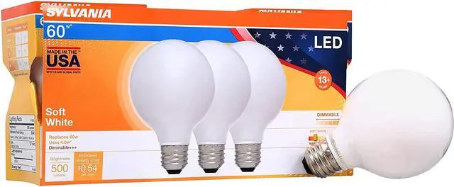 Alt view image 2 of 3 - SYLVANIA 40363, Soft White 60 Watt Equivalent, G25 LED Light Bulbs, Dimmable, Color 2700K, Made in The USA with US and Global Parts, 3 Pack