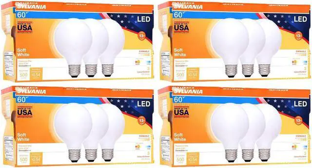Main image of (12 bulbs) SYLVANIA 40363, Soft White, 60 Watt Equivalent, G25 LED Light Bulbs, Dimmable, Color 2700K, Made in The USA with US and Global Parts