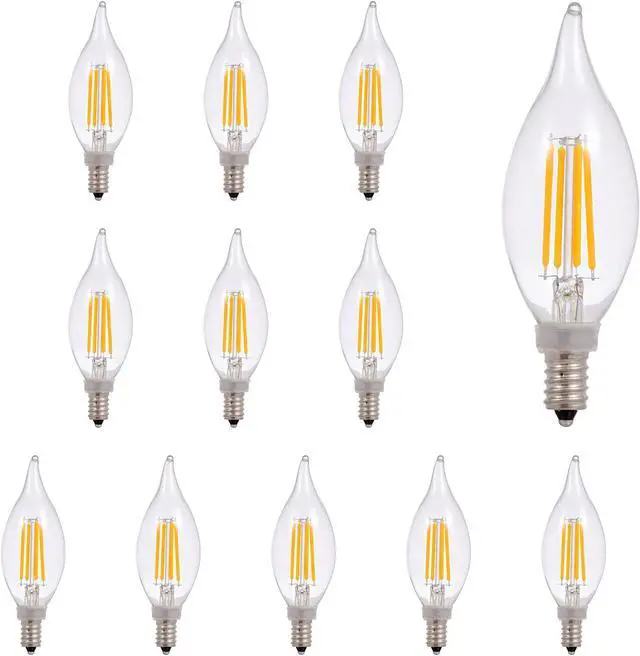 Alt view image 2 of 7 - (12 bulbs) Sylvania 40207 Decorative Decor LED Candle, Bent Tip, 500 Lumen, Filament, Dimmable Daylight Indoor Outdoor 60 watt replacement Light Bulb