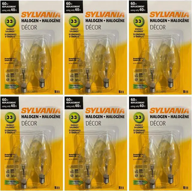 Alt view image 2 of 3 - (12 pack) SYLVANIA Halogen Decor B11 Light Bulb, 60 watt equivalent, Candelabra Base, 500 Lumens, Soft White