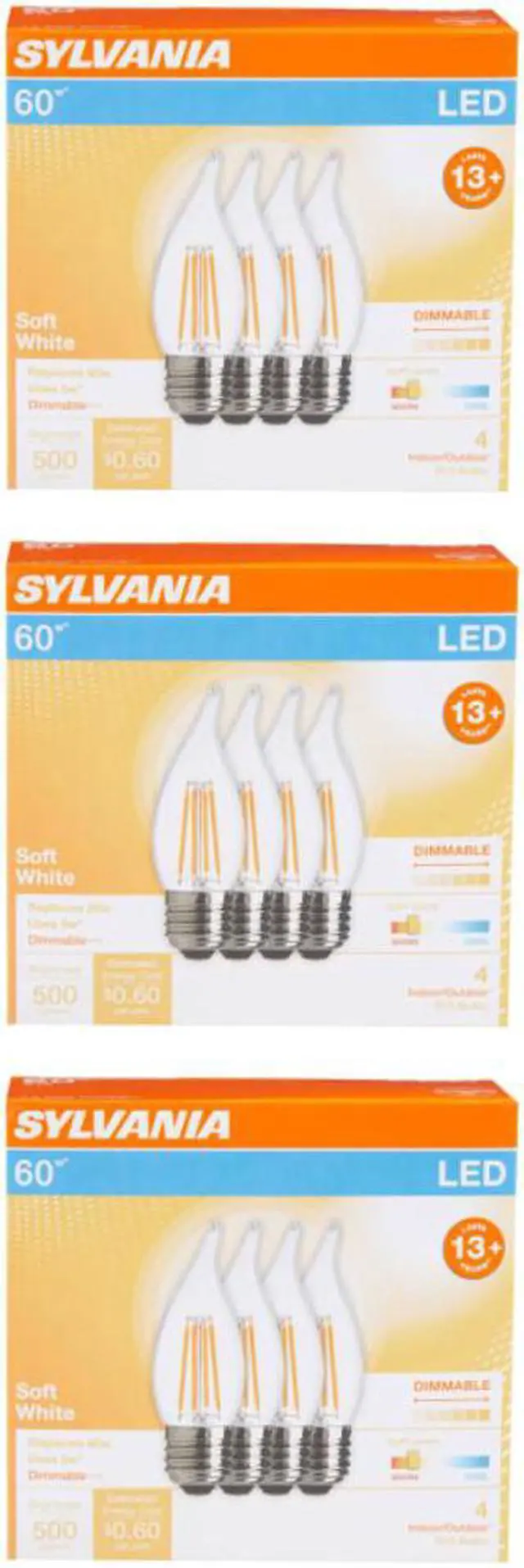 Alt view image 3 of 6 - (12 bulbs) Sylvania LED Candle B10 Light Bulb, 60 watt equivalent, Dimmable, Soft White, Indoor Outdoor, LED Light Bulb, medium base