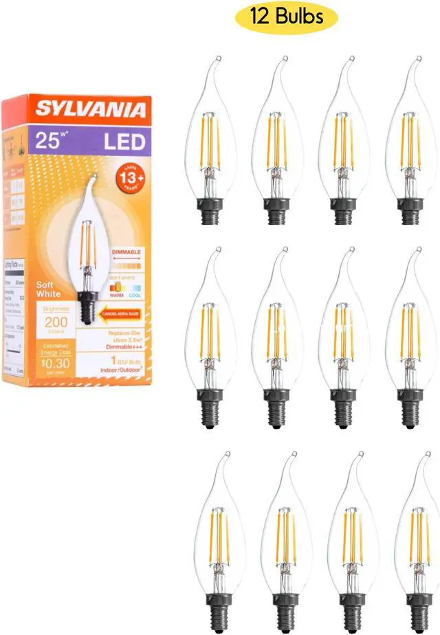 Alt view image 2 of 5 - (12 bulbs) Sylvania LED B10 light bulb, 25 watt equivalent, candelabra base, Dimmable, Soft white, 200 lumens