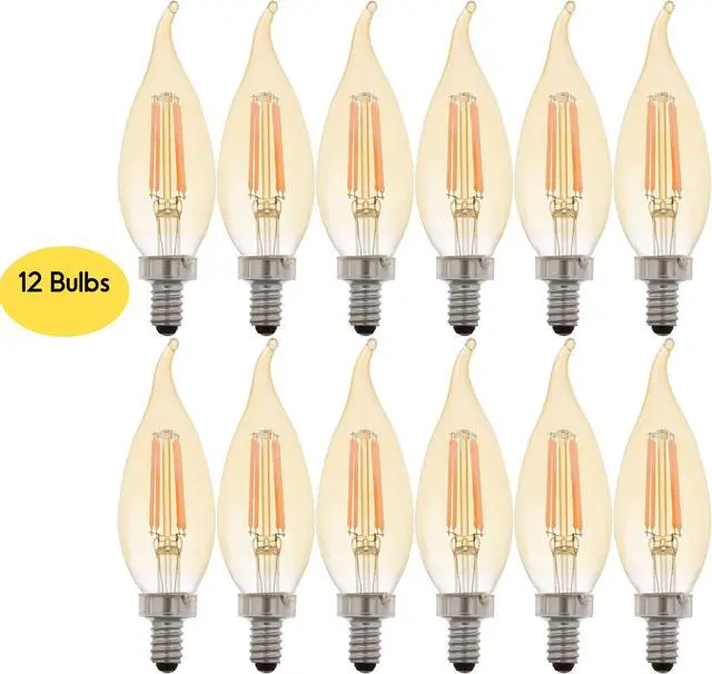 Alt view image 2 of 3 - (12 bulbs) Sylvania LED B10 Candle Flame, Vintage Style Filament, 40 watt replacement, Amber Glow, Dimmable LED light bulb, Candelabra Base