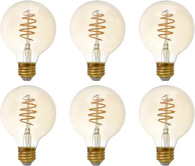 Alt view image 2 of 2 - (6 bulbs) Sylvania LED Vintage Globe Spiral Filament G25 Light Bulb, Efficient 4.5W, Medium Base, Dimmable 2175K Amber Glow