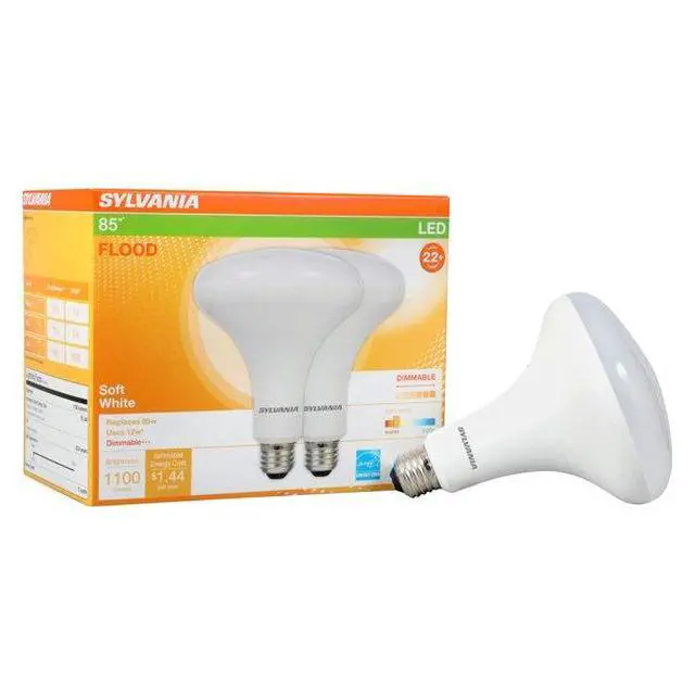 Alt view image 4 of 4 - (2 bulbs) Sylvania LED BR40 Flood Light, 85 watt equivalent, Soft White, Dimmable, Indoor Outdoor, Medium Base, LED Light Bulb