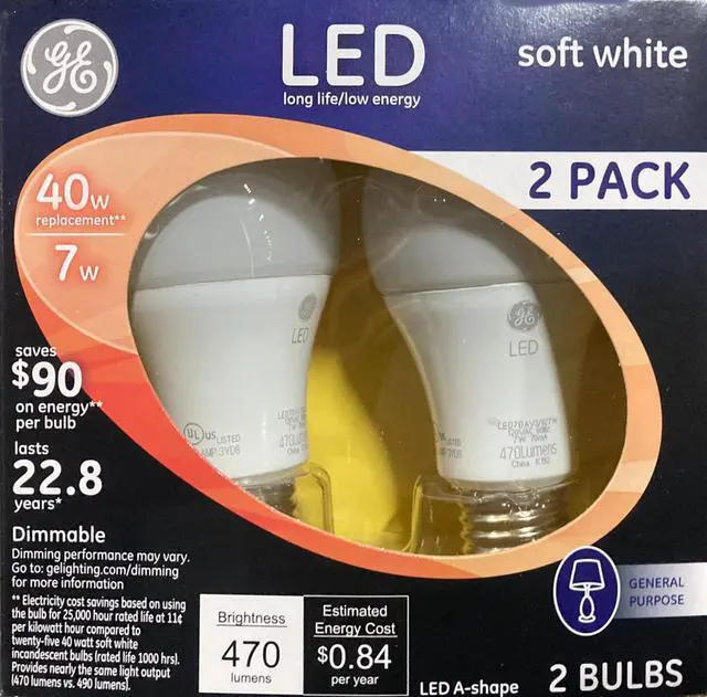 Main image of (2 bulbs) LED Soft White 40 watt replacement, medium base, dimmable, 470 lumen LED Light Bulb