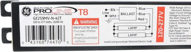 Alt view image 2 of 3 - General Electric 74470 GE259MV-N-42T 2-Lamp Electronic Ballast, 120-277V, 50/60Hz