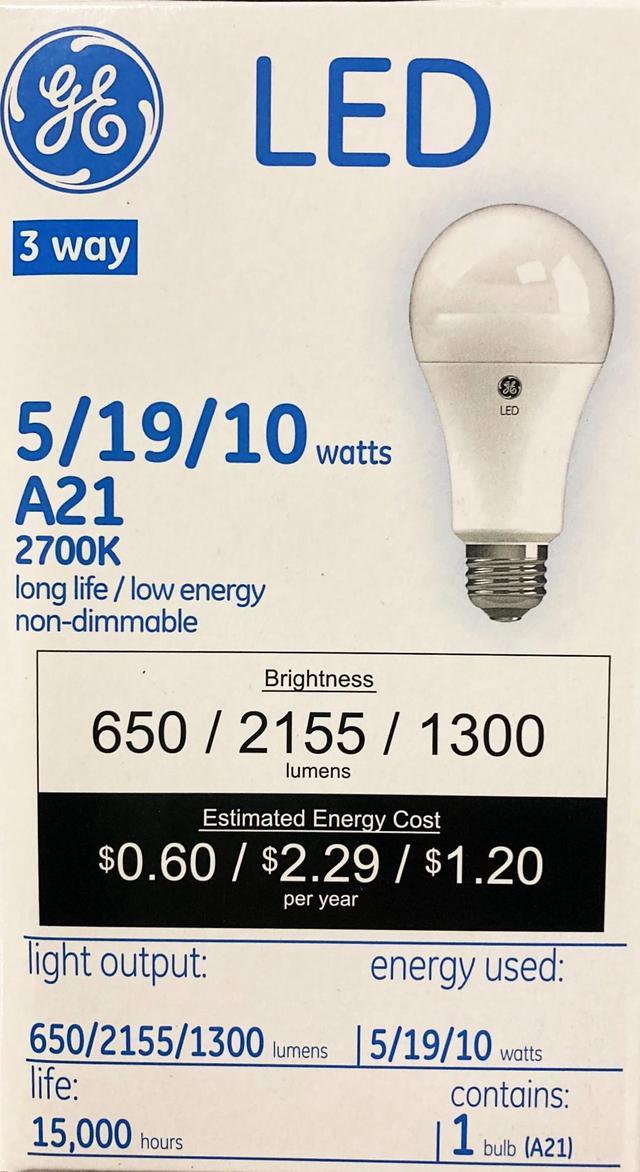 1 bulb GE 38563 A21 3 way LED light bulb 5w 19w 10w classic