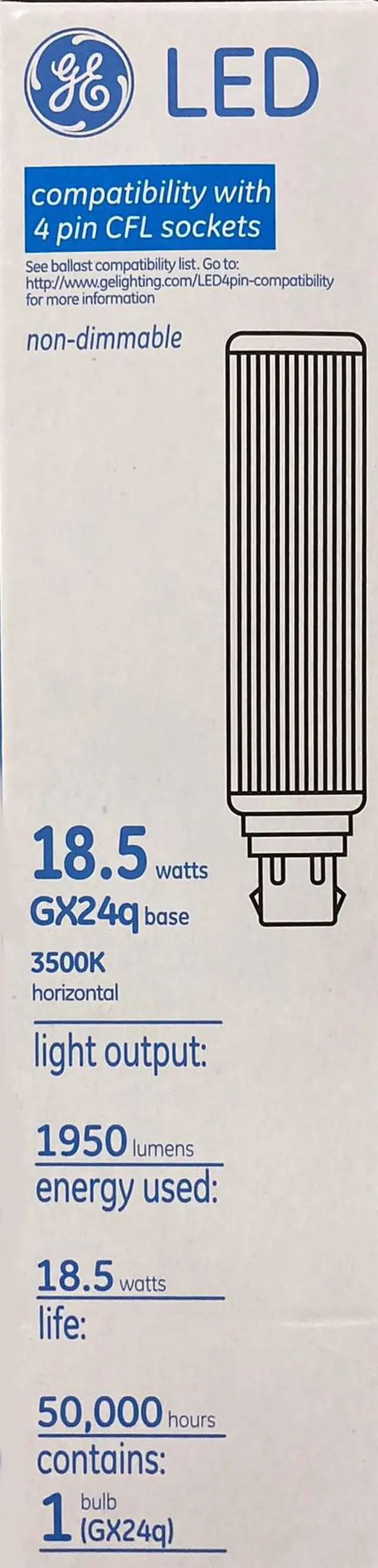 Alt view image 3 of 4 - GE 39276 - LED19GX24Q-H/835 LED 4 Pin Base CFL Replacements