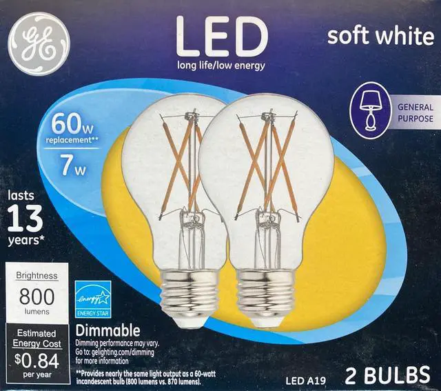 Alt view image 2 of 2 - GE Lighting 93098656 LED Light Bulbs, Soft White Clear, 7-Watts, 800 Lumens, 2-Pk. - Quantity 1