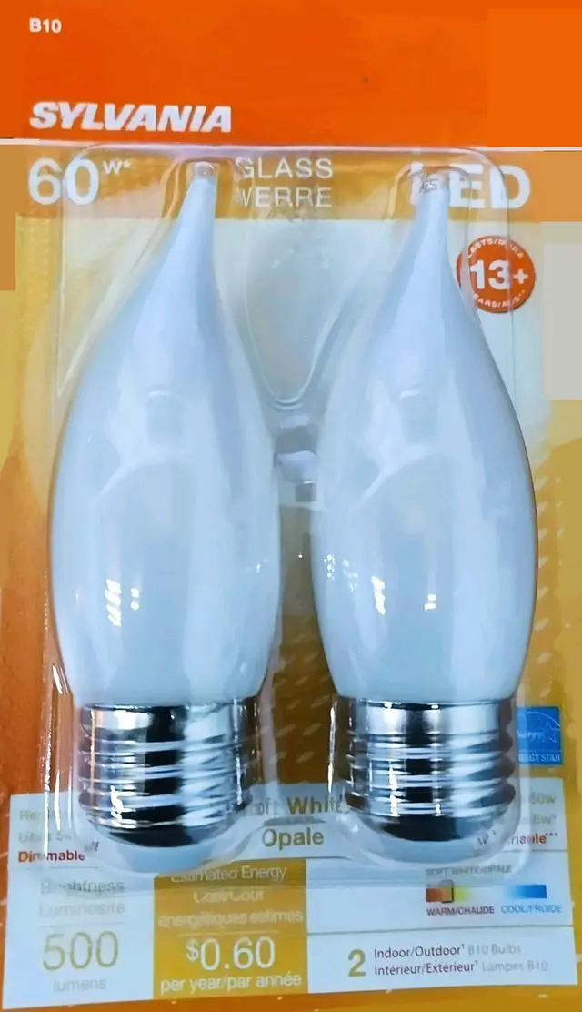 Alt view image 2 of 3 - Sylvania 40529 - LED5B10/BENT/DIM/F/827/GL/BL2 Candle Tip LED Light Bulb