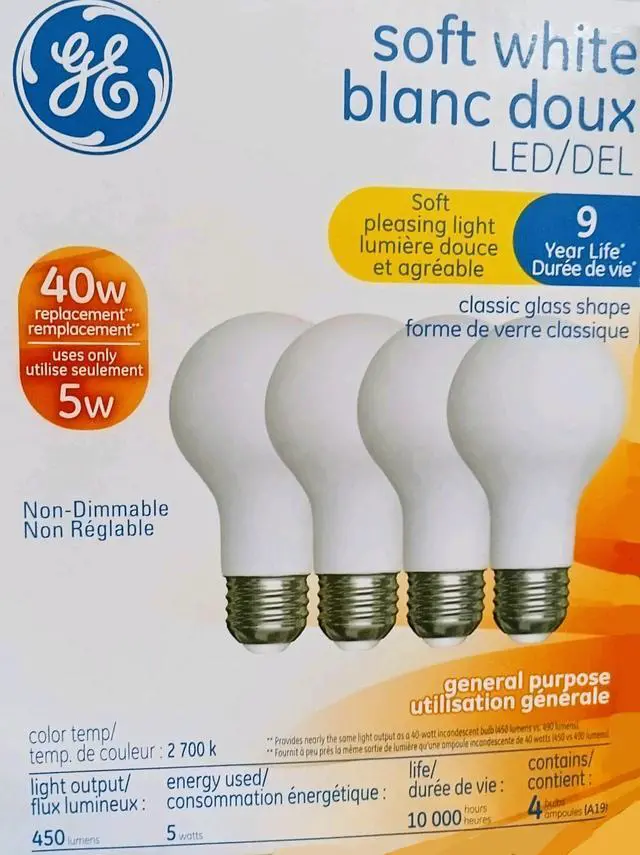 Alt view image 3 of 3 - (12 pack) GE Lighting soft white LED A19, 40 watt equivalent, medium base, 450 lumen LED light bulb