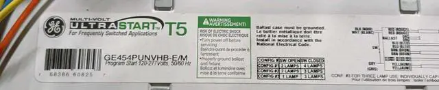 Main image of (case of 10) GE 37339 GE454PUNVHB-E/M Multi Volt Ultra Start T5 Ballast , for frequently switched applications