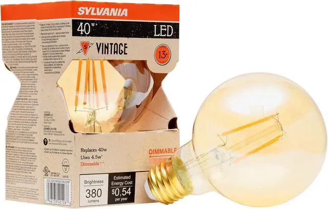 Alt view image 2 of 7 - (6 bulbs) SYLVANIA LED Vintage G25 40W Equivalent, Efficient 4.5W, E26 Medium Base, Dimmable 2175K Amber Glow Light Bulb