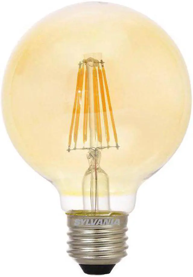 Alt view image 2 of 6 - (2 bulbs) Sylvania 40069 LED Vintage G40 Globe, Amber Glow, 60 watt replacement using only 6.5 watts, 650 lumens, Dimmable