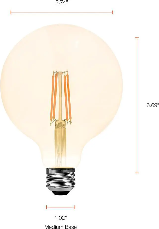 Alt view image 5 of 6 - (2 bulbs) Sylvania 40069 LED Vintage G40 Globe, Amber Glow, 60 watt replacement using only 6.5 watts, 650 lumens, Dimmable