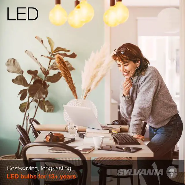 Alt view image 5 of 7 - (4 bulbs) LEDVANCE Sylvania LED Vintage Filament G30 Globe Light Bulb, 60W = 6.5W, Medium Base, Dimmable, Amber Glow