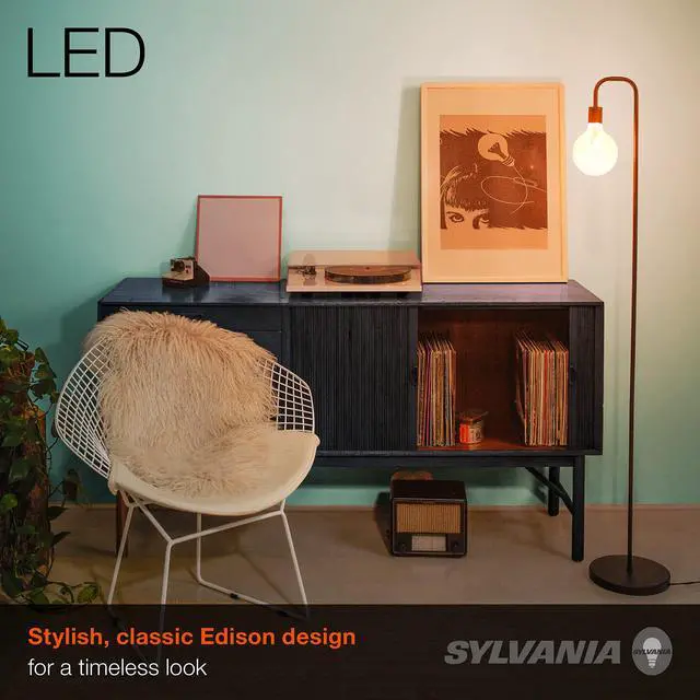 Alt view image 6 of 7 - (4 bulbs) LEDVANCE Sylvania LED Vintage Filament G30 Globe Light Bulb, 60W = 6.5W, Medium Base, Dimmable, Amber Glow