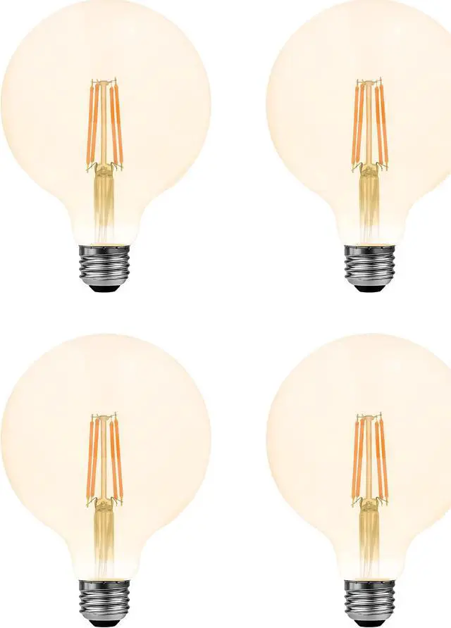 Alt view image 2 of 7 - (4 bulbs) LEDVANCE Sylvania LED Vintage Filament G30 Globe Light Bulb, 60W = 6.5W, Medium Base, Dimmable, Amber Glow