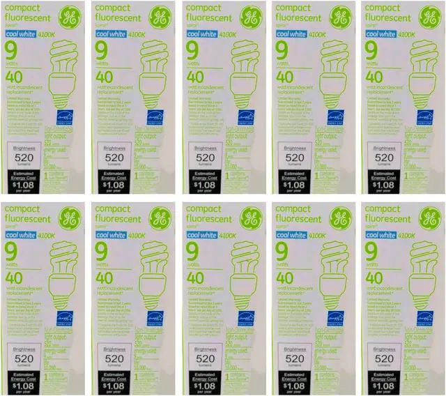 Alt view image 2 of 3 - (case of 10) GE 42171 T3 Spiral CFL, Self-Ballasted, Medium Screw (E26) Base, 40 watt equivalent, Cool White, 9 watts, 520 lumens Compact Fluorescent Light Bulb