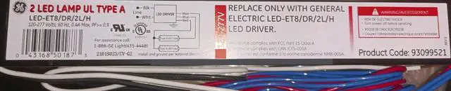 Main image of (case of 10) GE 93099521 LED Driver LED-ET8/DR/2L/H LED 2 Lamp UL Type A, 120-277V