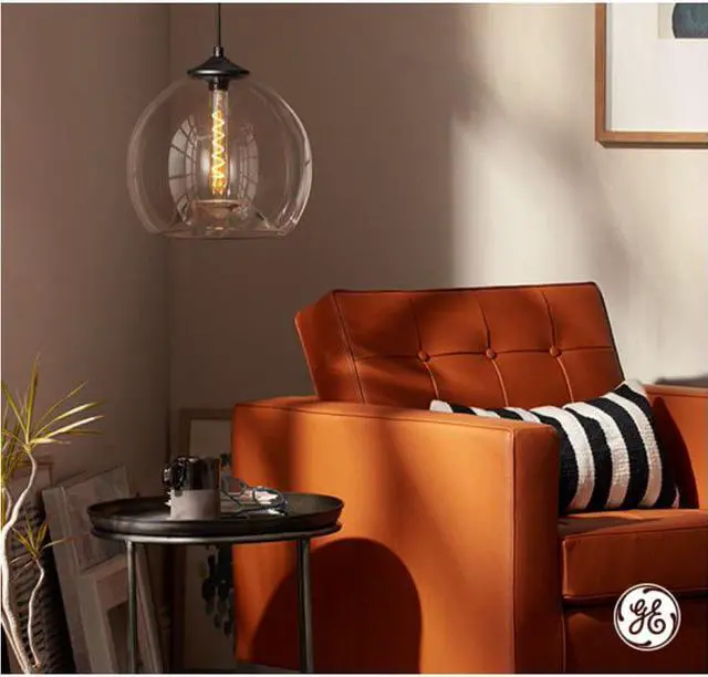 Alt view image 5 of 5 - GE 36725 Vintage Style LED Light Bulb, 60 watt equivalent, amber finish, T9 shape, Edison Style, Dimmable, Meandering Spiral filament