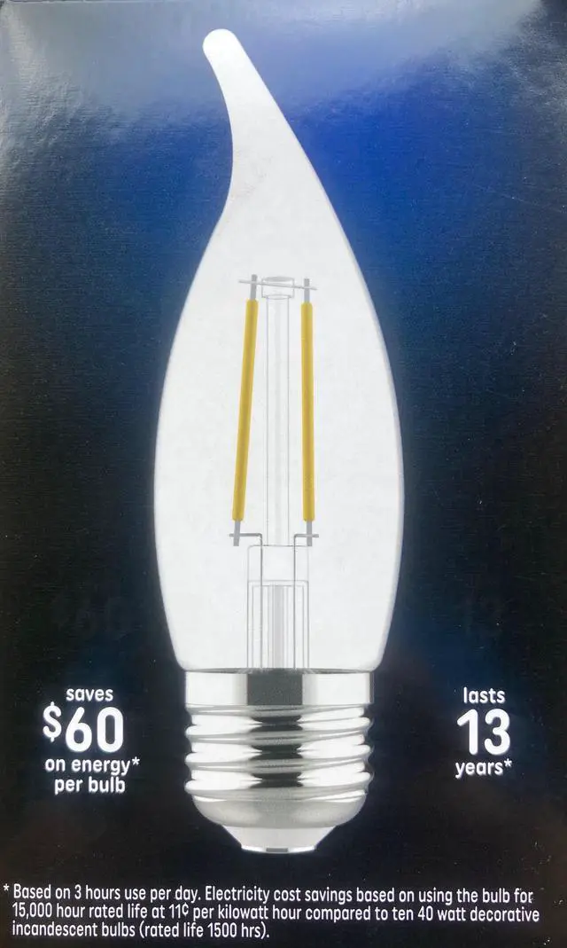 Alt view image 2 of 3 - (pack of 6) GE 93107093 Candelabra LED Bulbs, 3.5 watts (40 watt replacement), medium base, dimmable, clear decorative LED light bulbs